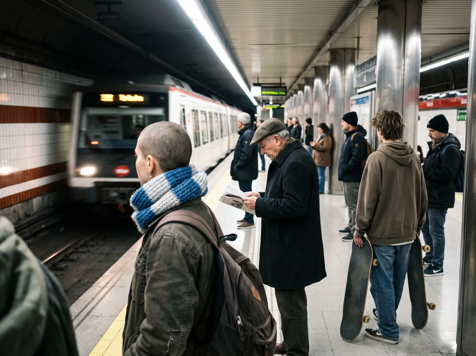 Supportrar väntar på tunnelbanan i Barcelona inför en match
