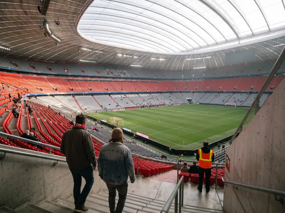 De röda läktarringarna inne i Allianz Arena