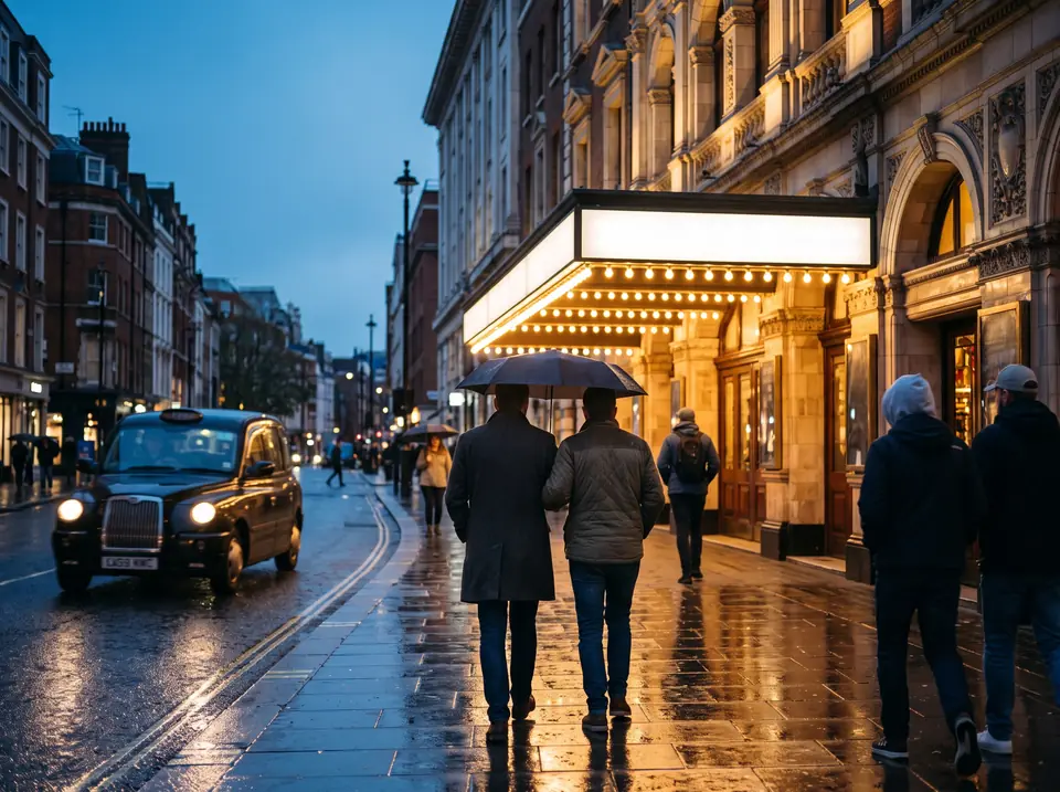 En teater på West End i skymningen